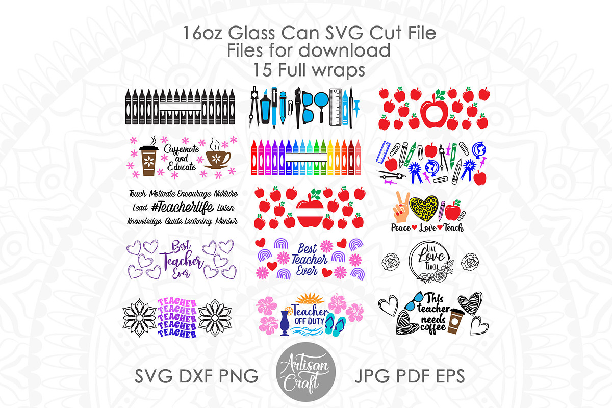 Teacher can glass SVG cut files, a Pattern Graphic by Artisan Craft (Photo 7 of 7)