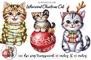 Whimsical Christmas Cat Clipart, an Illustration by Watercolor design (Thumbnail 1 of 4)