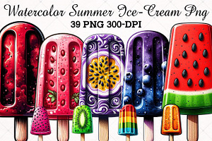 Watercolor Summer Ice-Cream Clipart, an Illustration by RobertsArt
