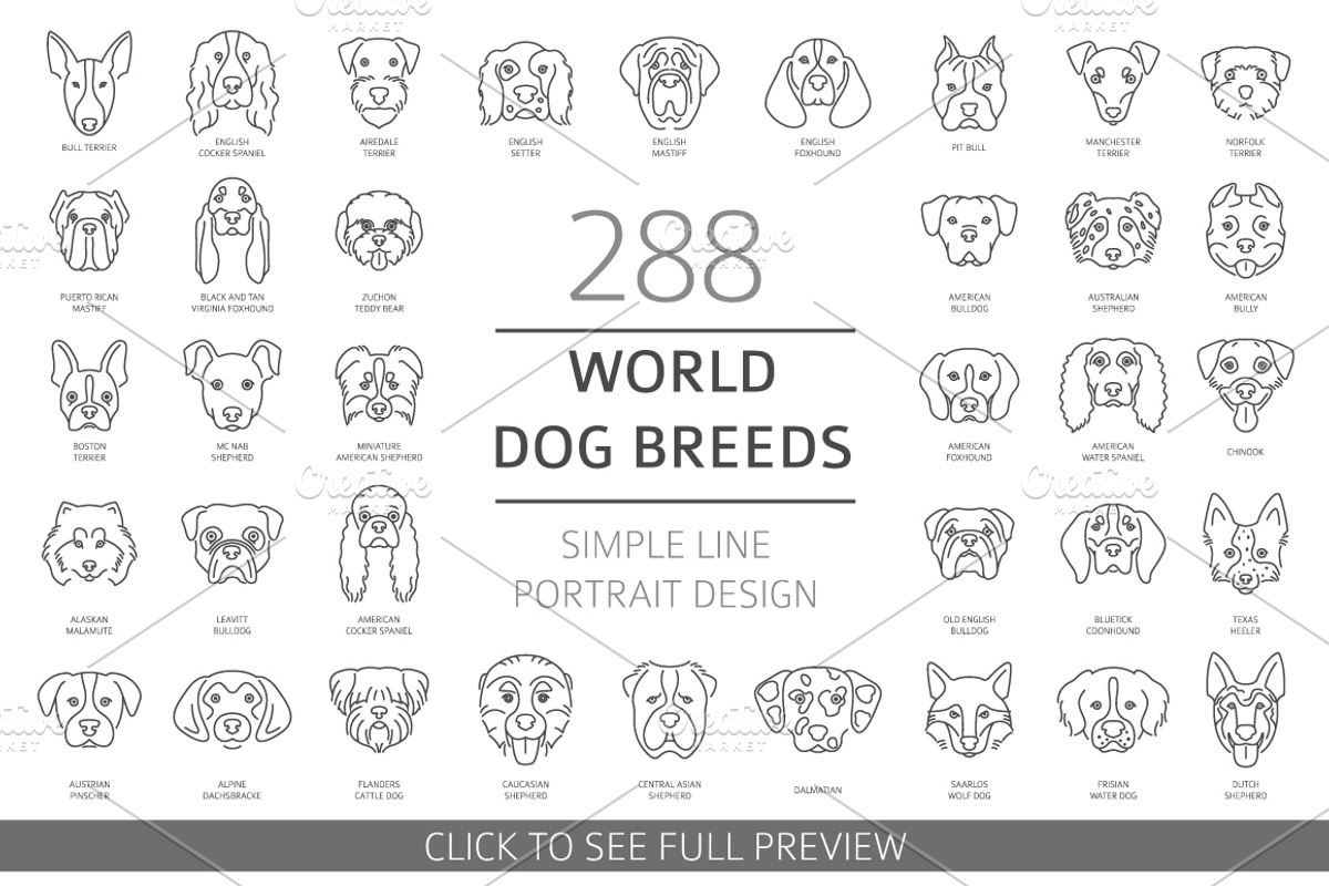 Dog portraits simple line set, an Illustration by pet design shop (Photo 1 of 9)