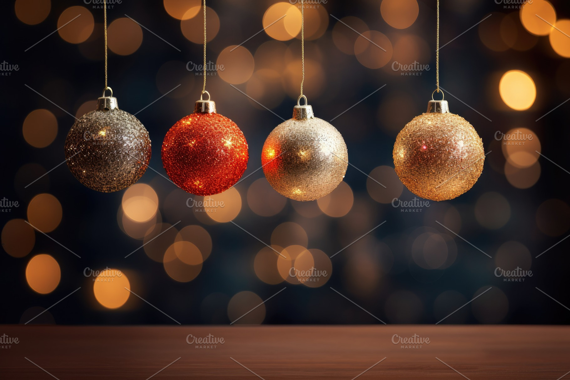 Christmas balls on a wooden table in, a Photo by Iftikhar Alam