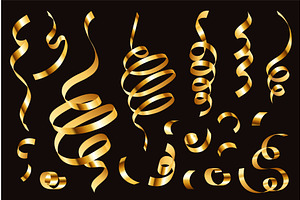 Golden confetti. Gold ribbon 3D, an Object Illustration by Frogella