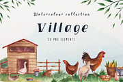Village watercolor clipart, a Decorative Illustration by a_ptichkina (Thumbnail 1 of 7)