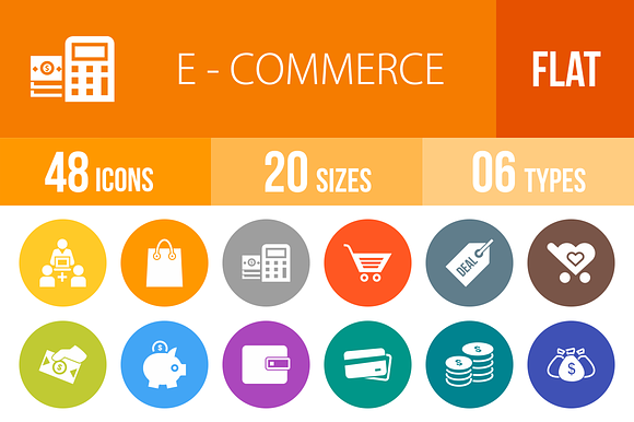 48 Ecommerce Flat Round Icons