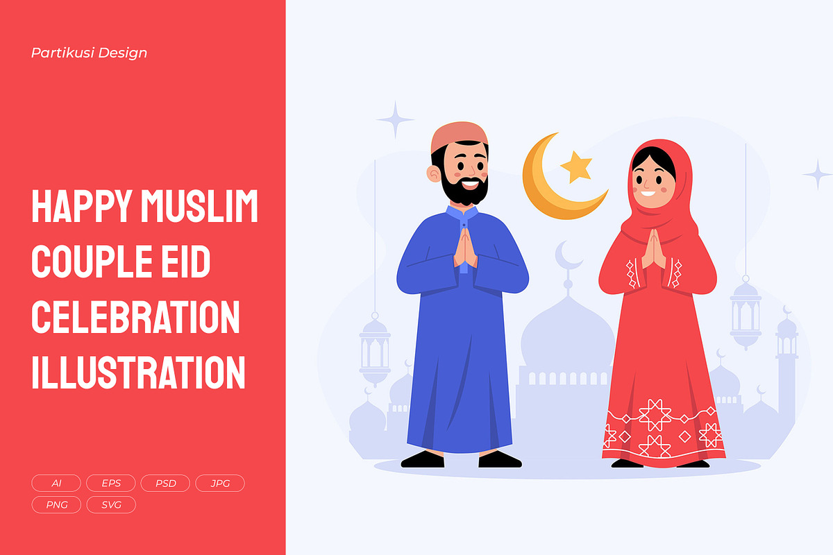 Happy Muslim Couple Eid Celebration, a Person Illustration by Partikusi Design (Photo 1 of 3)
