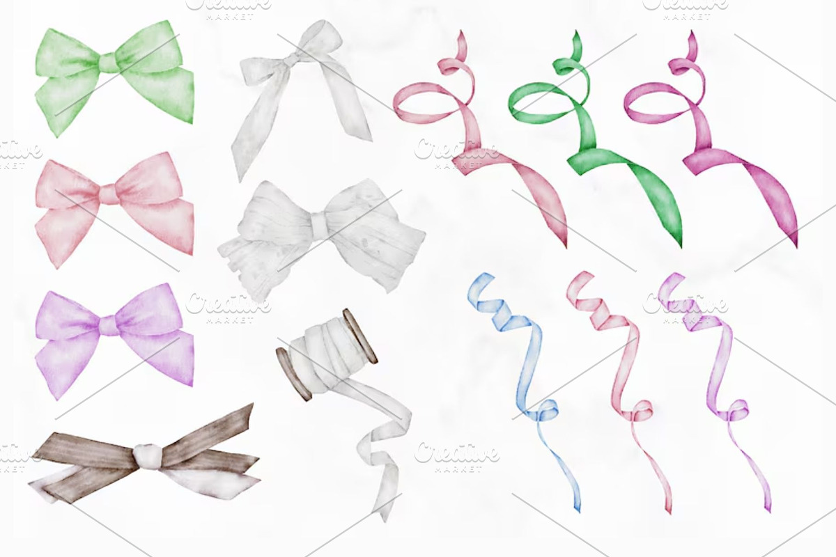 Watercolor Ribbon Bow Bundle, a Decorative Illustration by Stellalunarts (Photo 5 of 7)