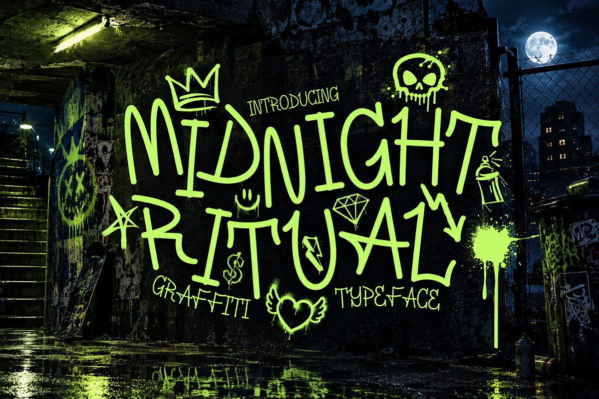 Midnight Ritual - Graffiti Font, a Serif Font by HipFonts (Photo 1 of 10)
