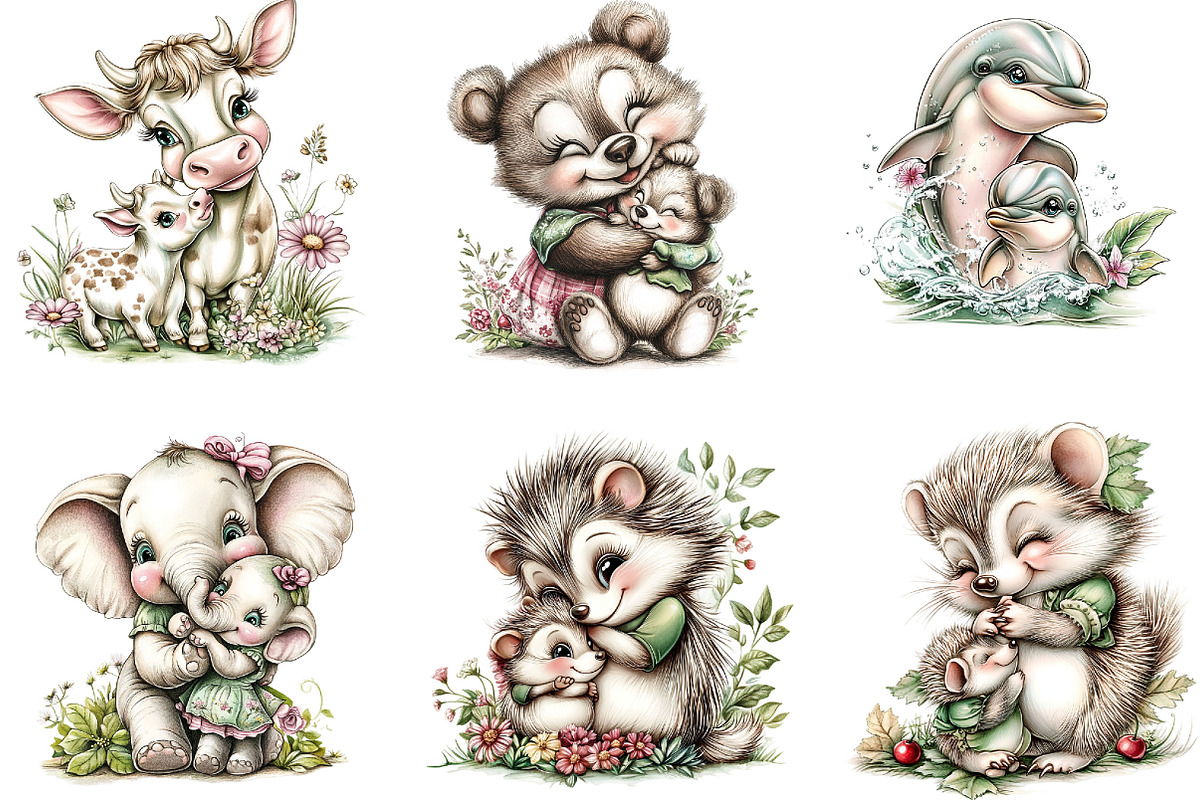 Mother's Day Animals Clipart, an Illustration by Designking (Photo 2 of 5)
