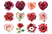 Valentine watercolor roses & hearts, a Seasonal Illustration by CitraGraphics (Thumbnail 3 of 6)