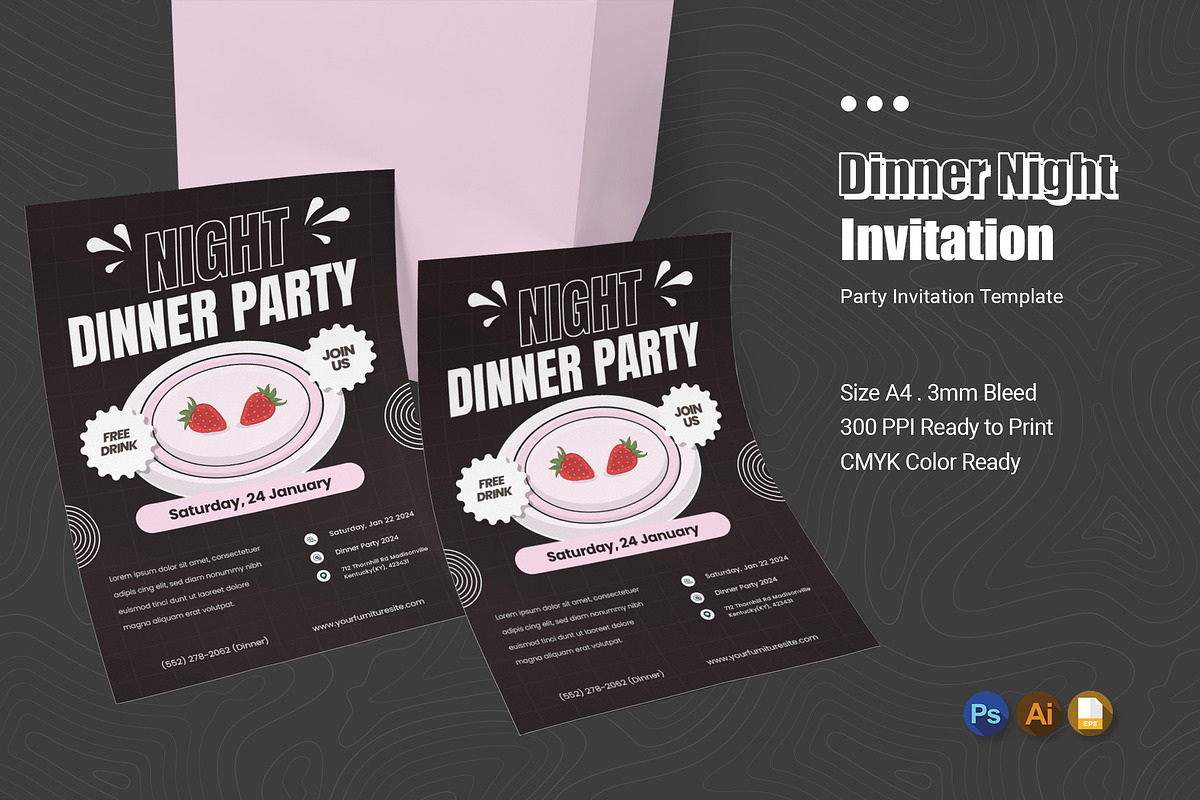 Dinner Night Party Invitation, an Invitation Template by Esensifiksi.studio (Photo 1 of 2)