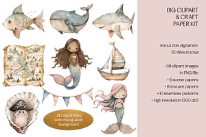 Ocean Pirates Clipart & Paper Set