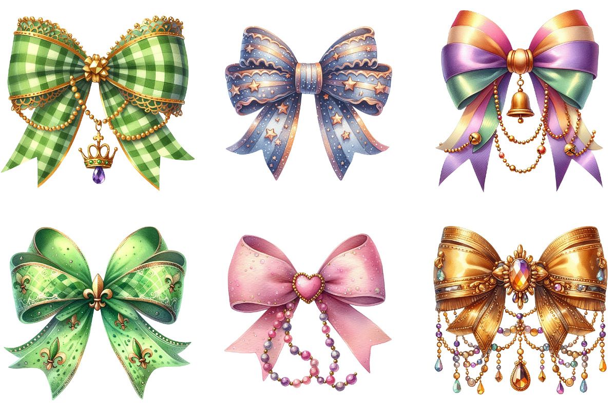 Mardi Gras Coquette Bow Clipart, an Illustration by DreamArtGraphic (Photo 3 of 5)