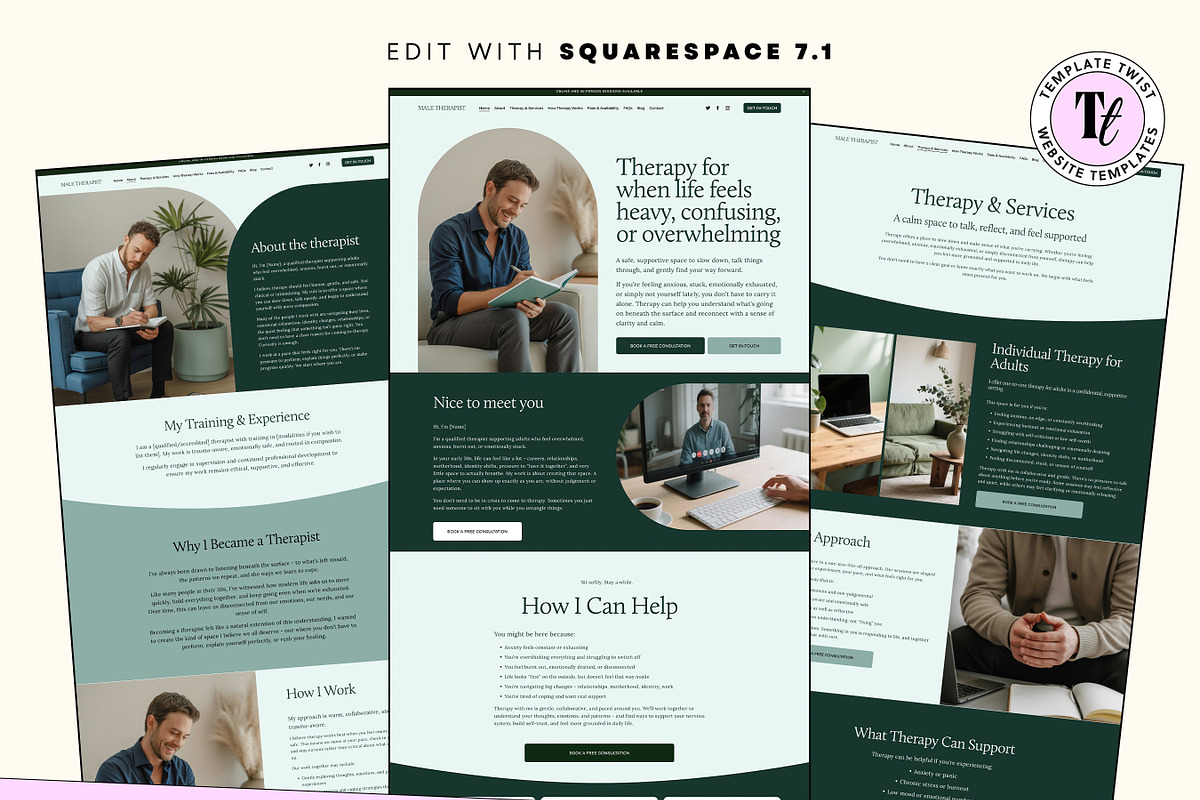 Male Therapist Squarespace Template, a Squarespace Template by Template Twist Shop (Photo 2 of 9)