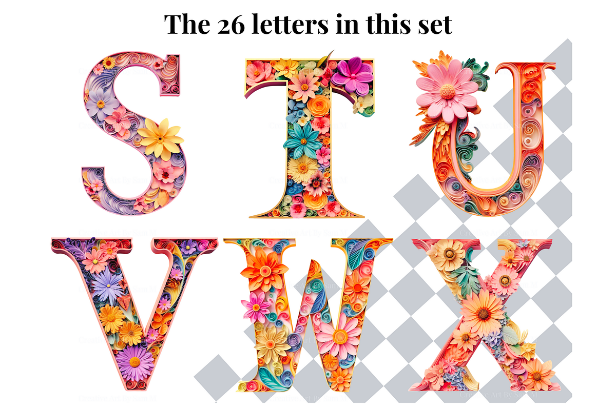 Pastel Floral Alphabet Letters, a Decorative Illustration by Creative Art By SamM (Photo 6 of 10)