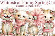 Whimsical Funny Spring Cat Clipart, an Illustration by Designworld (Thumbnail 1 of 8)