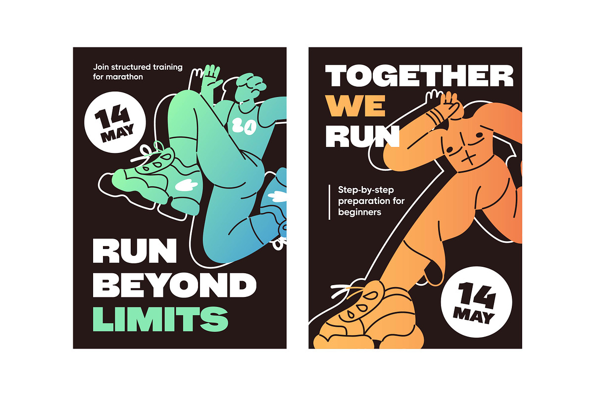 Running people set + backgrounds, a Sport Illustration by PaperTrident (Photo 10 of 13)