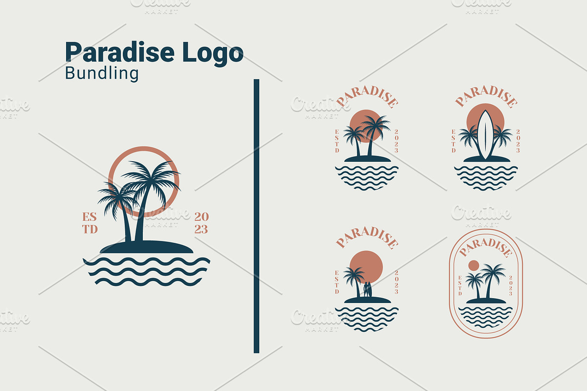 Paradise Island Beach Logo Set, a Branding & Logo Template by Dyn Studio (Photo 1 of 6)
