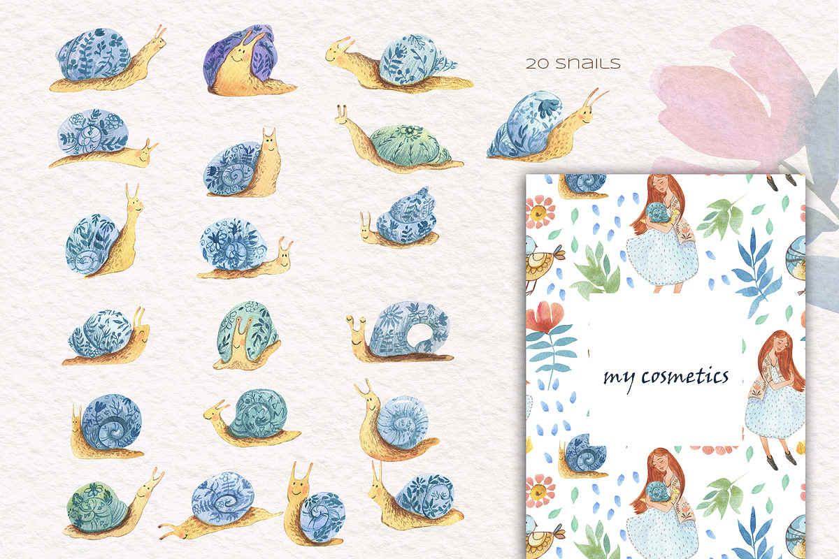Girl with snails, an Illustration by Love Watercolor Store (Photo 3 of 7)