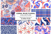 Coral Blue Floral Seamless Patterns, a Pattern Graphic by NancyDzines (Thumbnail 1 of 3)