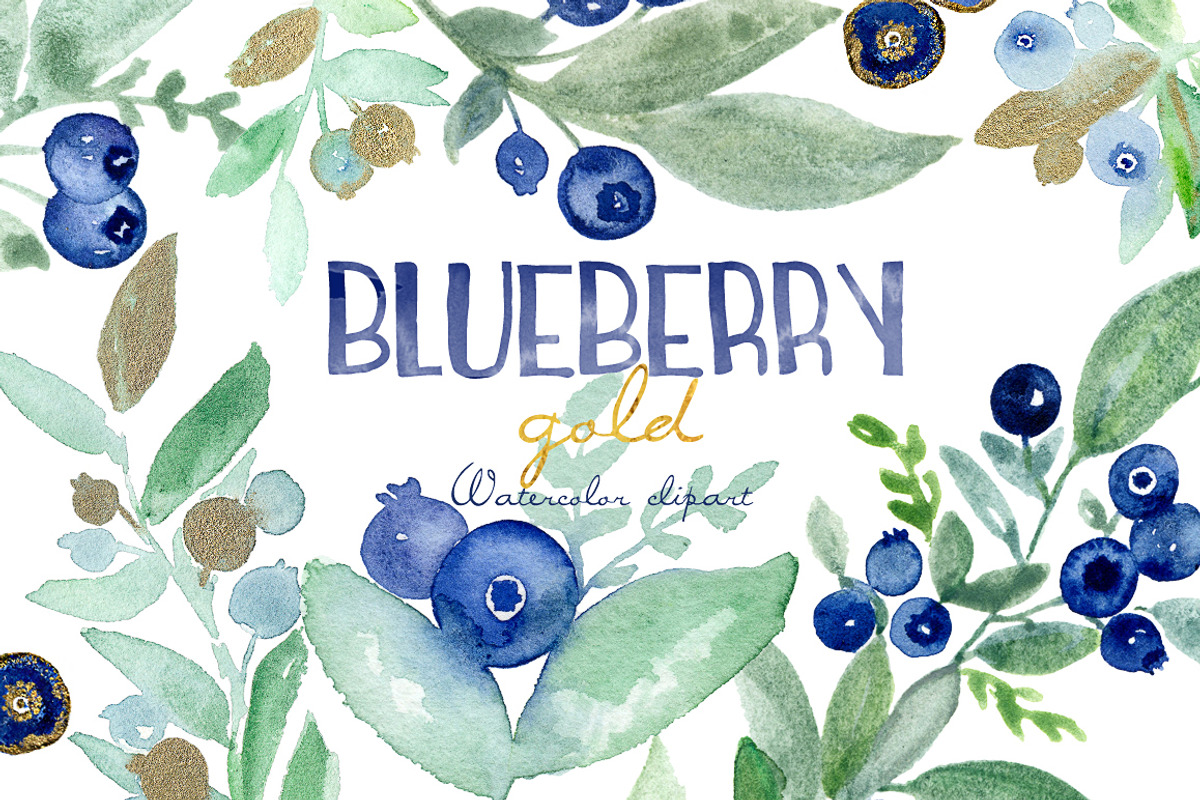 Blueberry gold. Watercolor clipart., an Illustration by LABFcreations (Photo 1 of 6)
