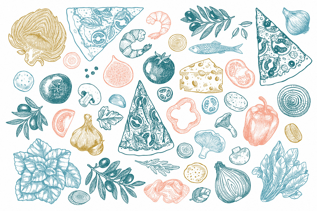 PIZZA ingredients illustrations, a Food Illustration by adehoidar (Photo 2 of 9)