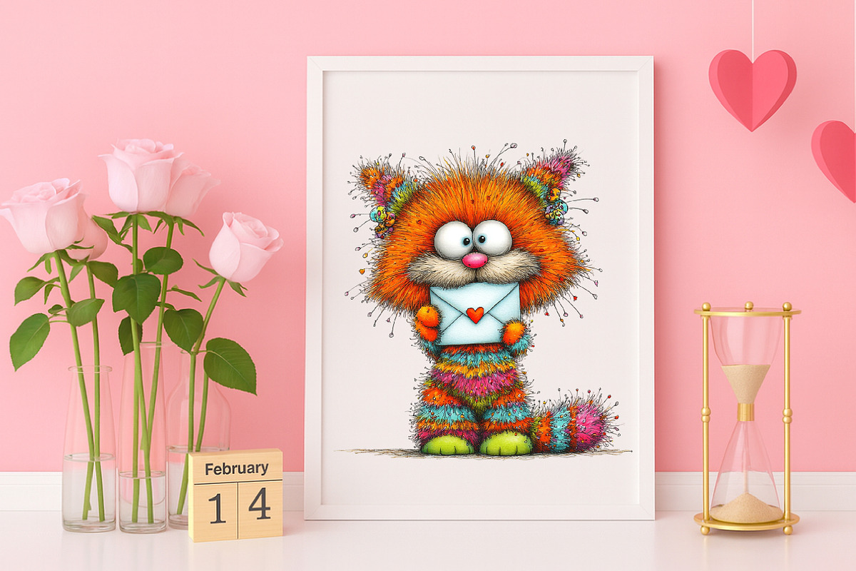 Whimsical Valentine Cat Clipart, an Illustration by Canvas Craft (Photo 4 of 6)