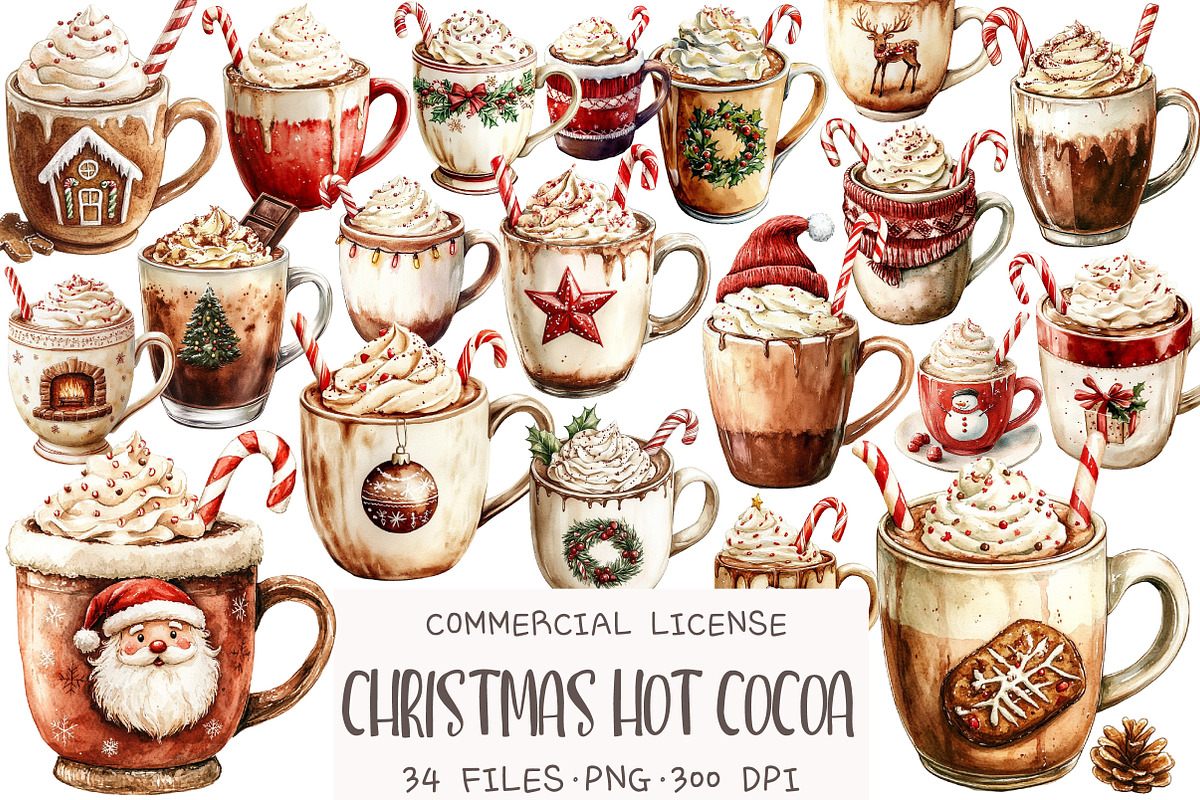 Watercolor Hot Cocoa Clipart, an Illustration by OK Design (Photo 1 of 5)