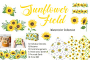 Sunflowers Watercolor Collection, an Illustration by Contes_de_fée (Thumbnail 1 of 21)