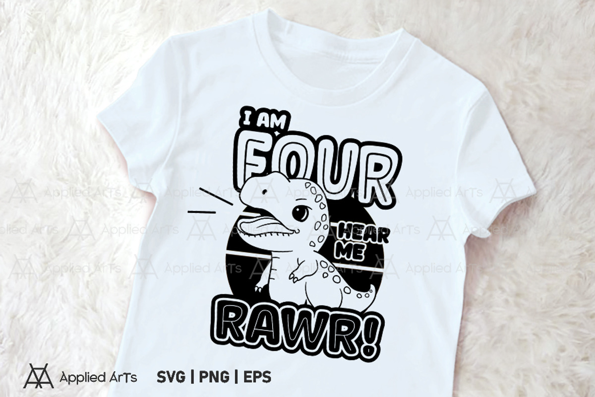 I Am Four SVG, 4th Birthday Dinosaur, an Object Graphic by Applied Arts (Photo 3 of 4)