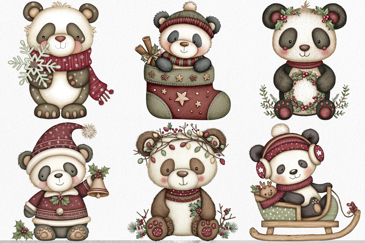 Watercolor Cute Christmas Panda, an Illustration by Canvas Craft (Photo 3 of 7)