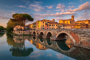 Scenic Italian Bridge Sunset Reflect, a Photo by Pixeness Studio