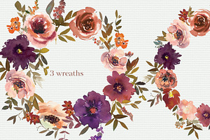 Watercolor Plum & Copper Florals