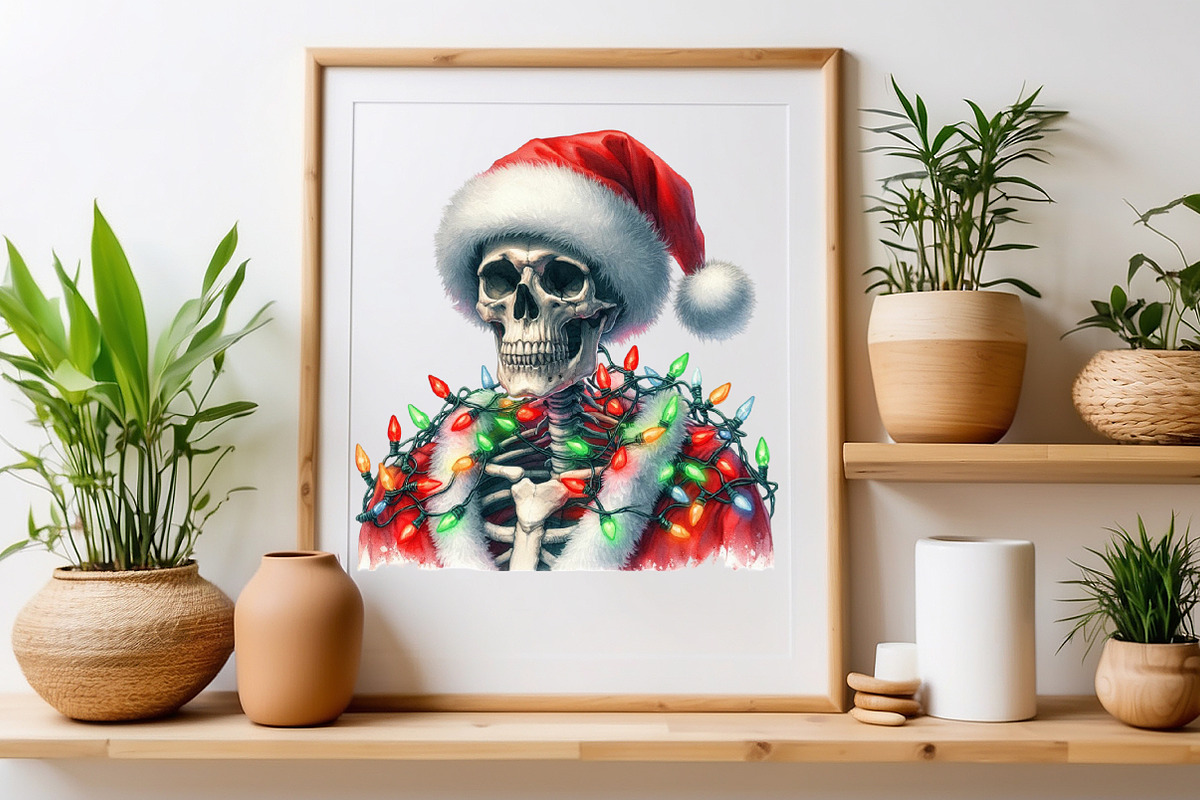 Cute Skeleton With Christmas Lights, a Seasonal Illustration by Craft Nest (Photo 4 of 5)