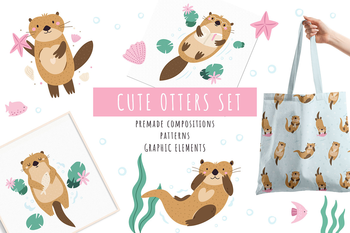 Cute Otters Cliparts & Patterns, a Graphic by danceyourlife (Photo 1 of 11)