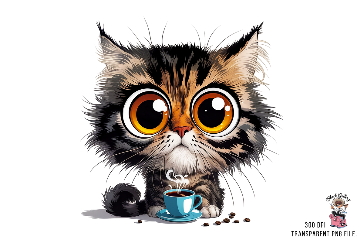 Kitten Drinking Coffee PNG Bundle, a Graphic by Clipart Bloom (Photo 4 of 13)