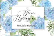 Blue Hydrangea Watercolor florals, an Illustration by DailyMiracleDigitals,LLC (Thumbnail 1 of 11)