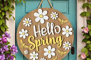 Hello Spring Round Door Hanger SVG, a Graphic by OK Design (Thumbnail 3 of 3)