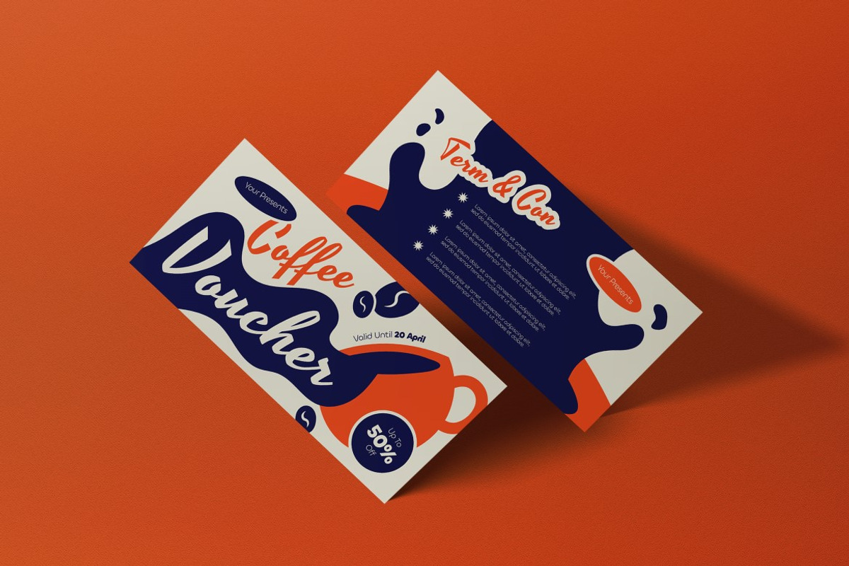 Blue Flat Coffee Shop Promo Voucher, a Card Template by graphicook (Photo 3 of 3)