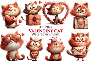 Valentine Cat Clipart, an Illustration by Pixels.Craft