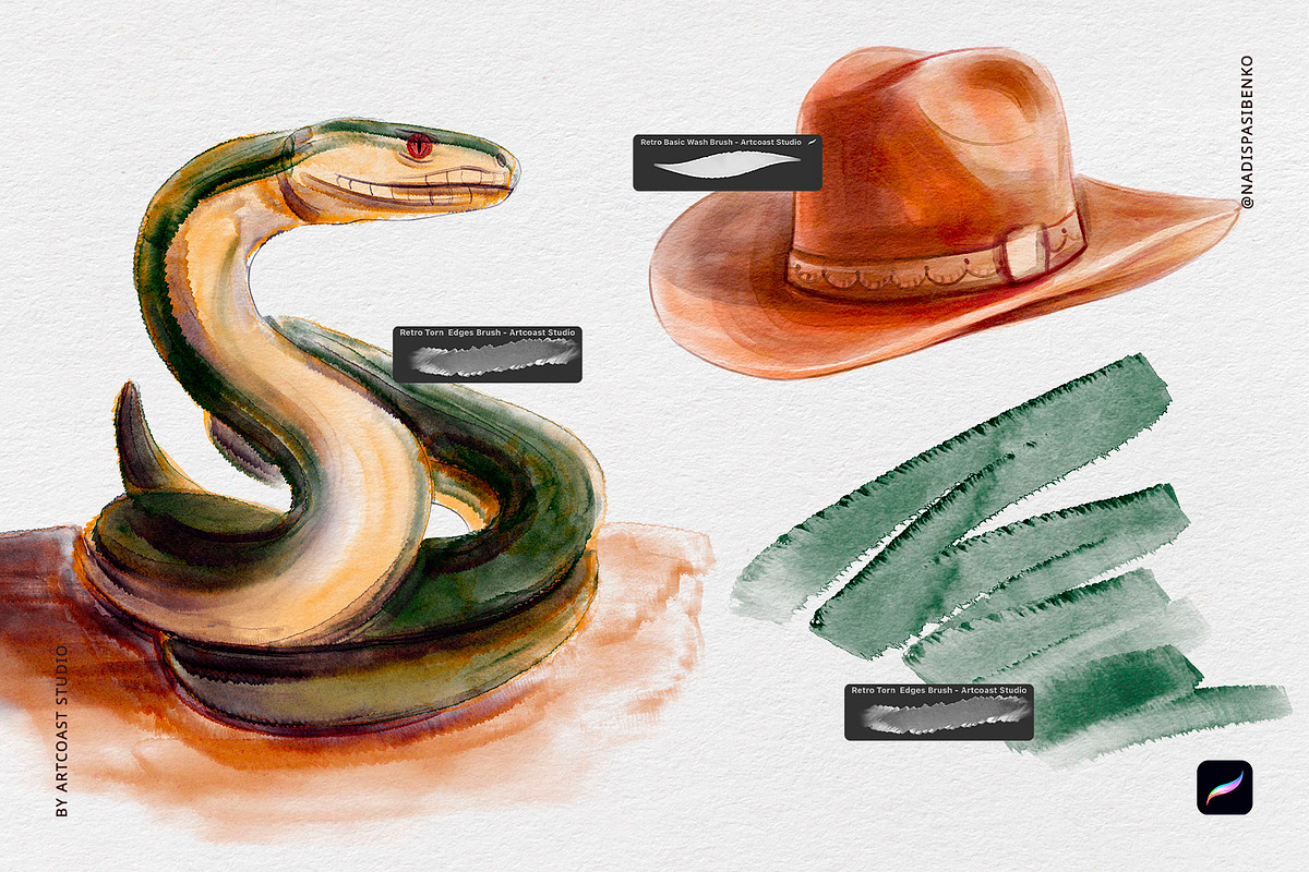 Watercolor Procreate Retro Brushes, a Brush Add-On by Spasibenko Art (Photo 11 of 12)