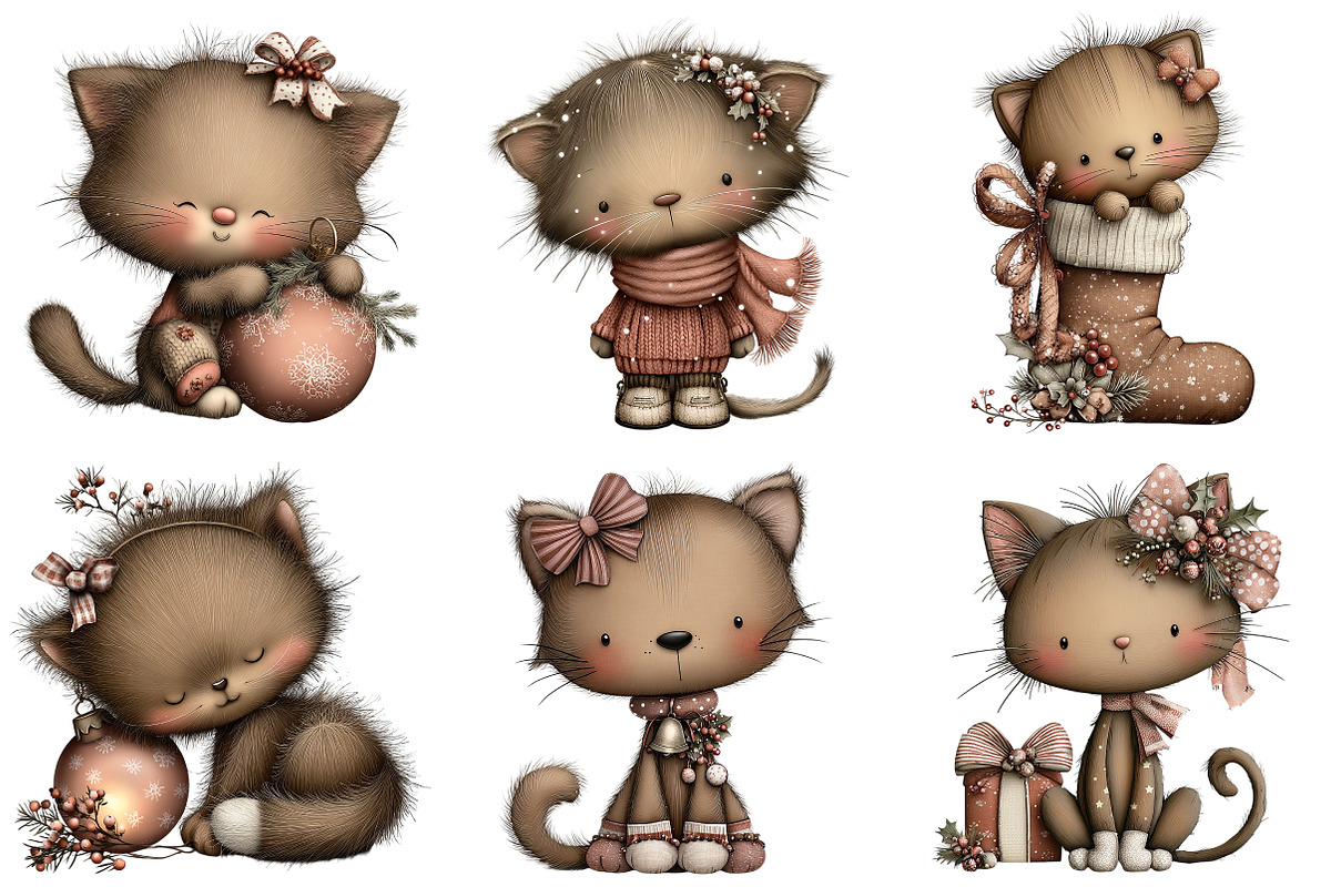 Whimsical Christmas Cat Clipart, an Illustration by Craft Nest (Photo 8 of 10)