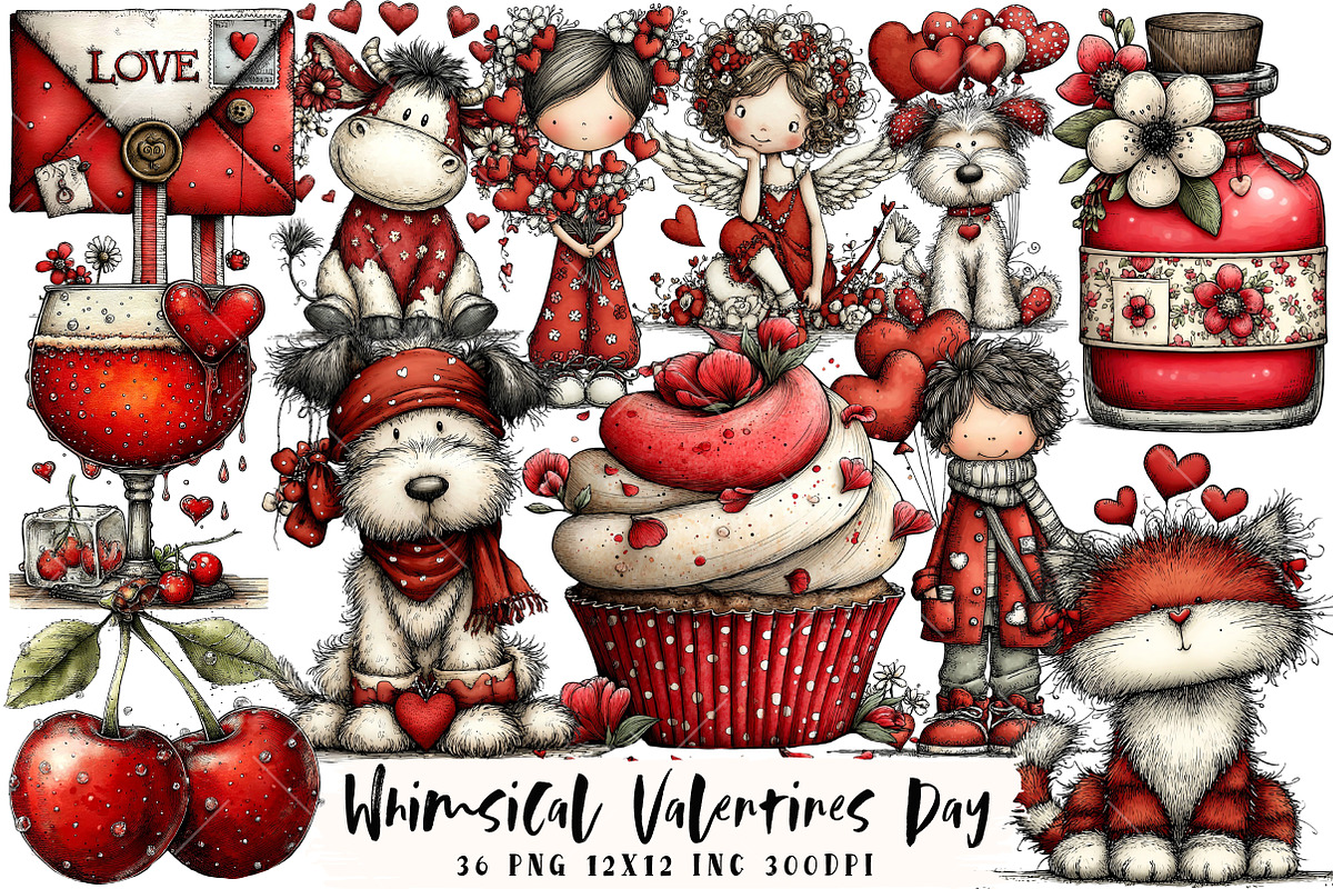 Whimsical Valentine's Day Clipart, an Illustration by OK Design (Photo 1 of 6)