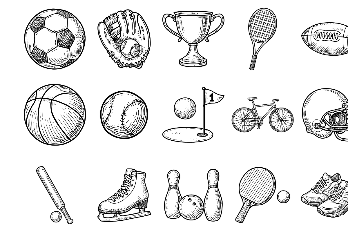 Sports Equipment Icons, an Object Graphic by nikagraphic