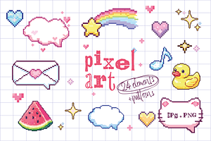 Cute Pixel Art Elements & patterns
