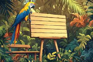 Macaw Parrot Tropical Jungle Wooden, a Photo by Pixeness Studio