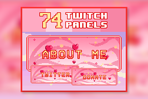 74x Hearts Pixel Panels for Twitch