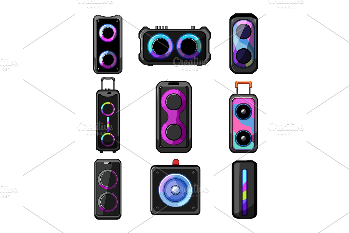 speaker music set cartoon vector, an Object Illustration by pikepicture