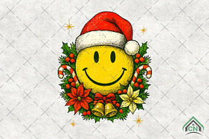 Christmas Smiley Face PNG, an Illustration by Craft Nest