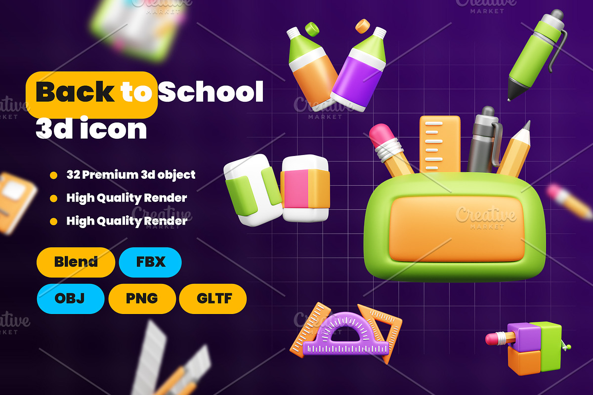 Back to School Icon Pack, an Object 3D Model by Ui Stock (Photo 1 of 6)