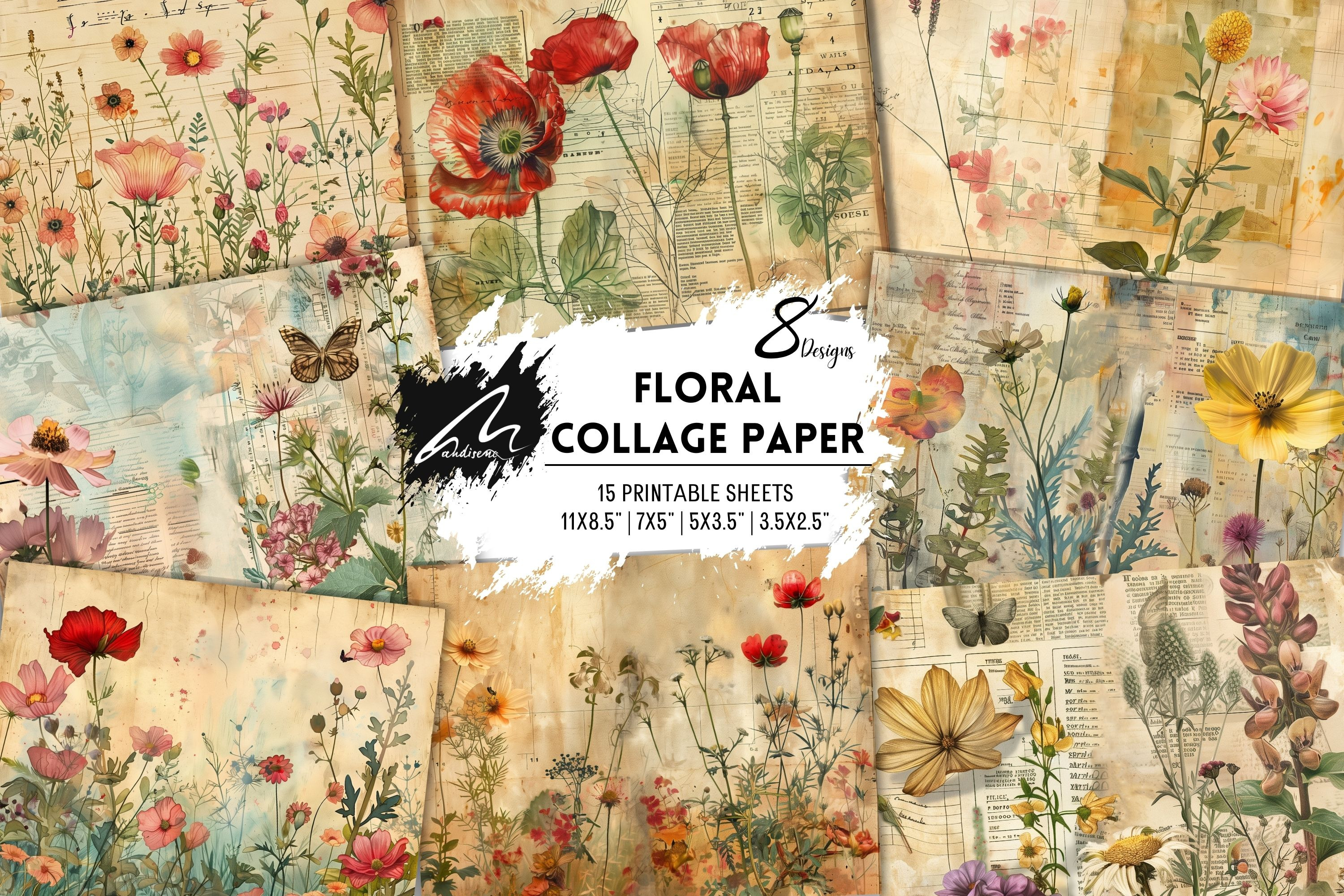 Wildflower Junk Journal Pages, a Background Graphic by Digital Art ...